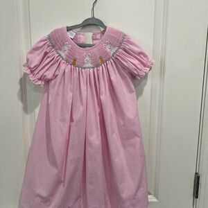 Pink Easter Bunny Smocked Dress with Embroidery